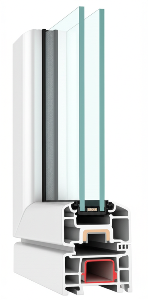 Double glazing window cross-section showing thermal insulation