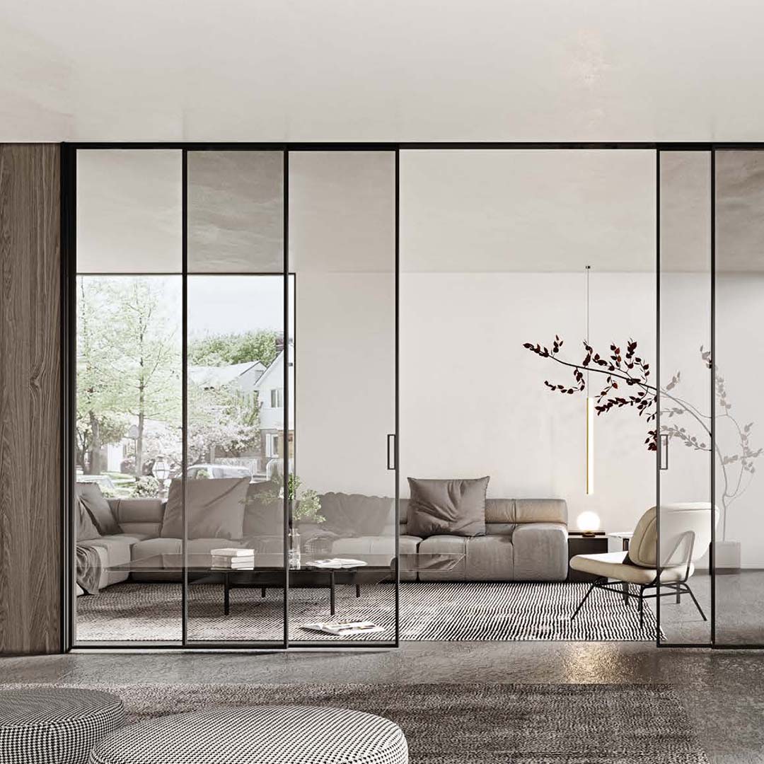 Modern aluminum sliding window with dark frame