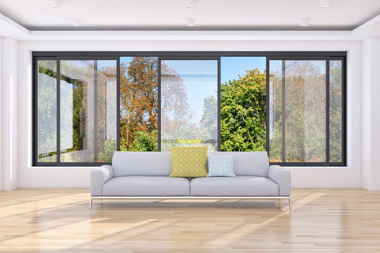 Compact apartment with sliding windows saving space