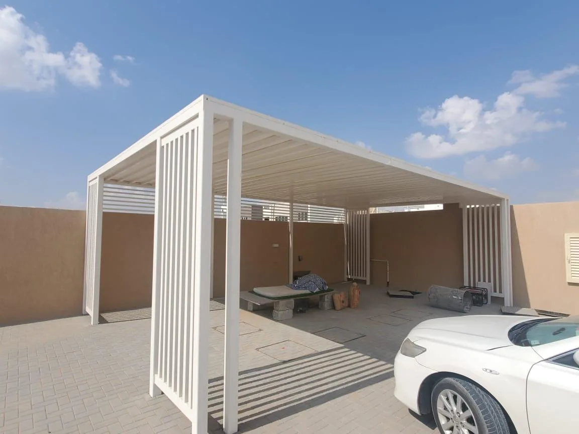 White louvered aluminium pergola carport shade in Dubai